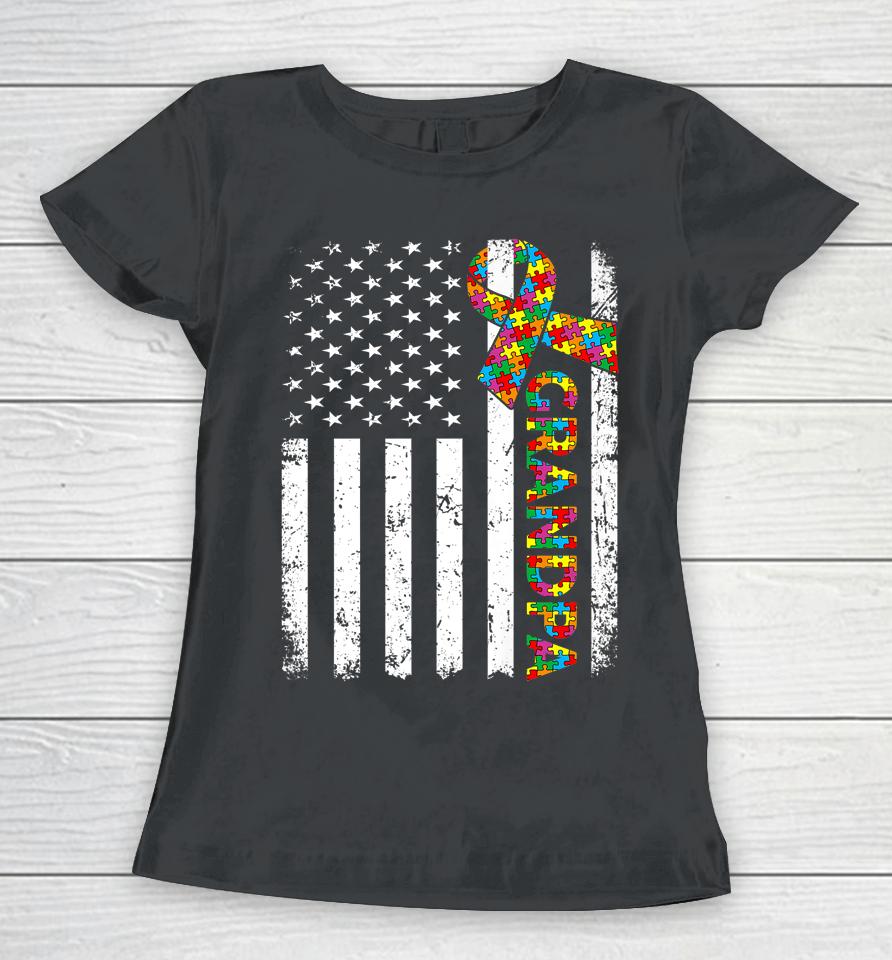 Autism Grandpa American Flag Family Matching Women T-Shirt