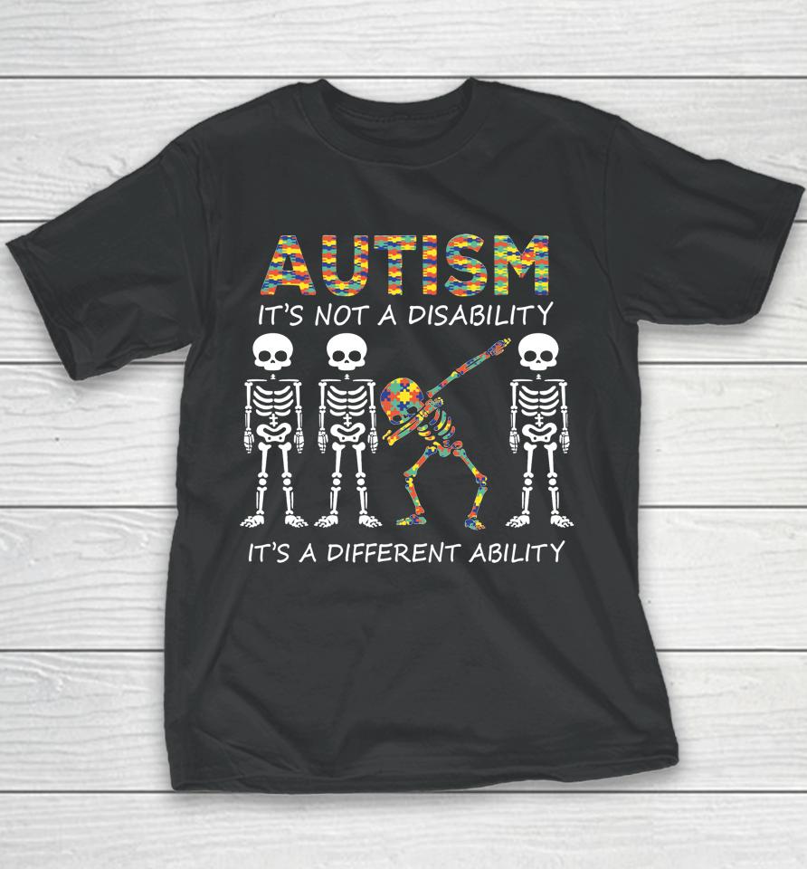 Autism It's A Different Ability Dabbing Skeleton Youth T-Shirt