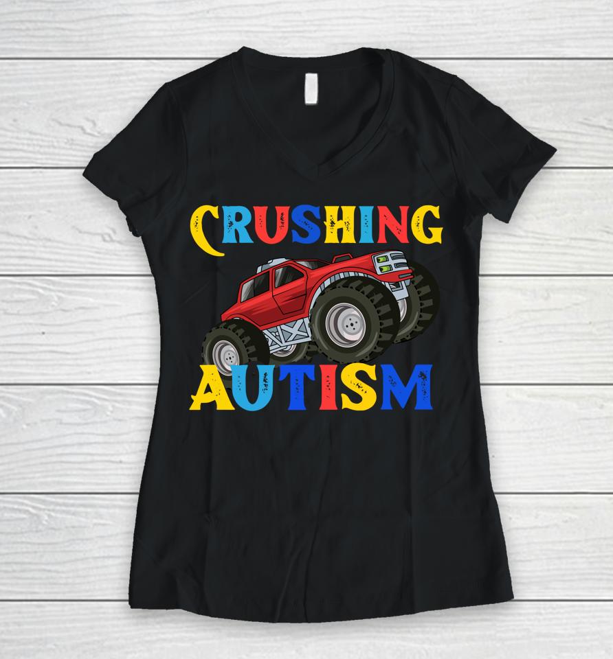 Autism Mega Truck An Autism Awareness Women V-Neck T-Shirt