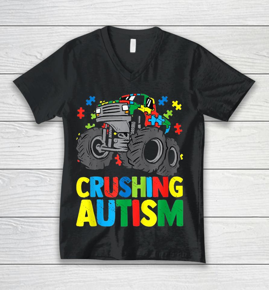 Autism Mega Truck Awareness Love Acceptance Unisex V-Neck T-Shirt
