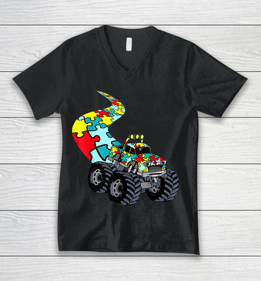 Autism Mega Truck Monster Autism Awareness Unisex V-Neck T-Shirt