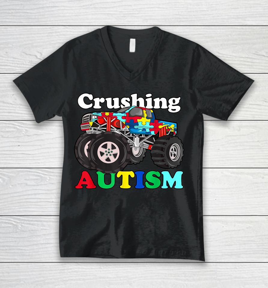 Autism Mega Truck Shirt Kids Monster Truck Crushing Autism Unisex V-Neck T-Shirt