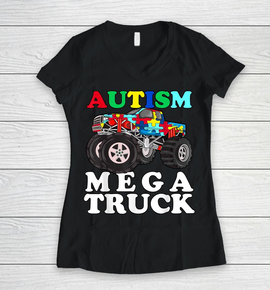 Autism Mega Truck Shirt Kids Monster Truck Women V-Neck T-Shirt