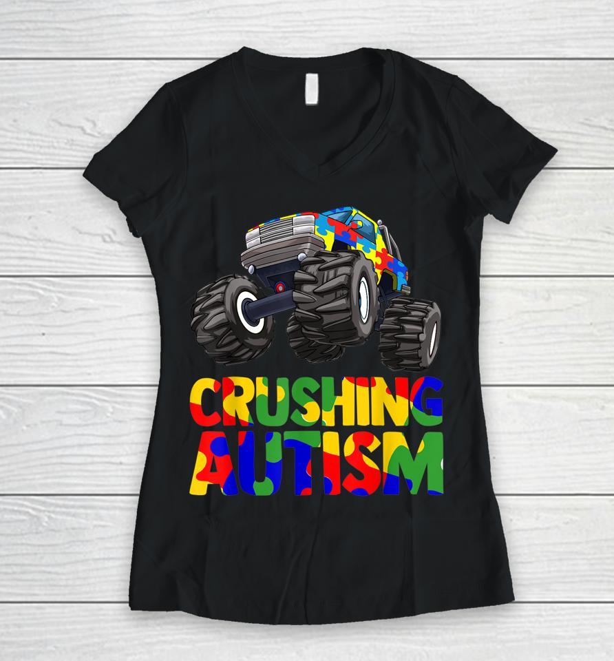 Autism Mega Truck Women V-Neck T-Shirt