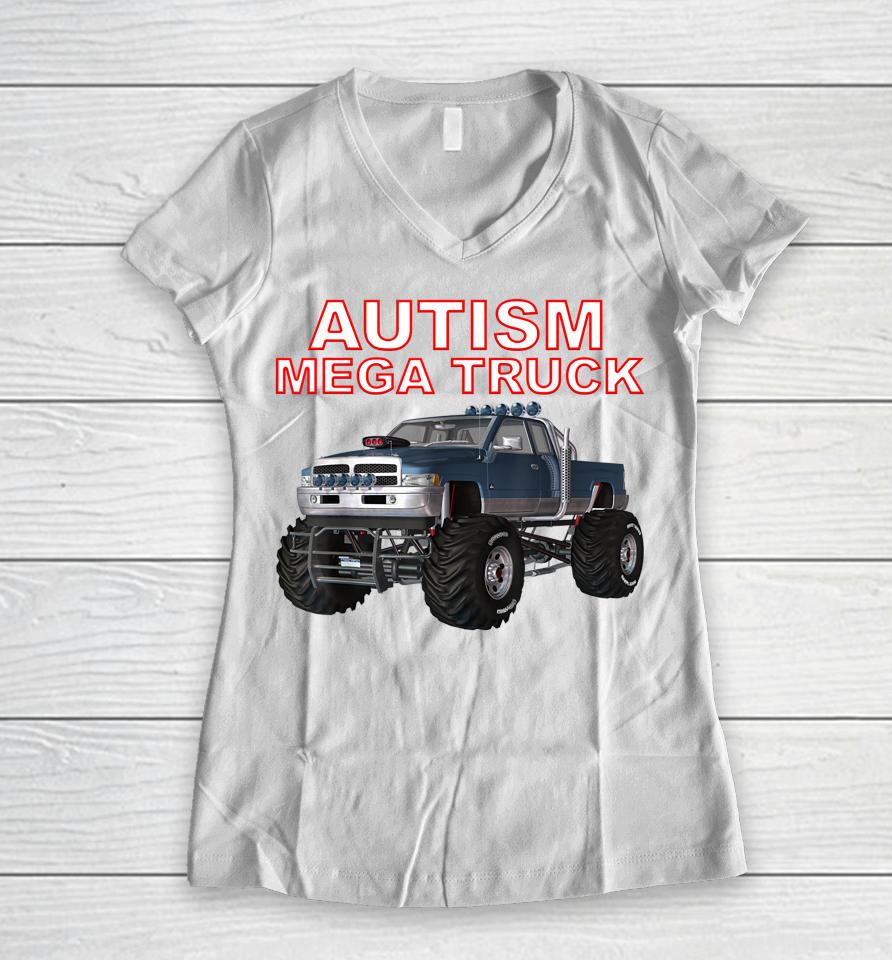 Autism Mega Truck Women V-Neck T-Shirt