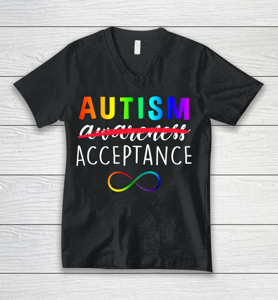 Autism Red Instead Acceptance Not Awareness Unisex V-Neck T-Shirt