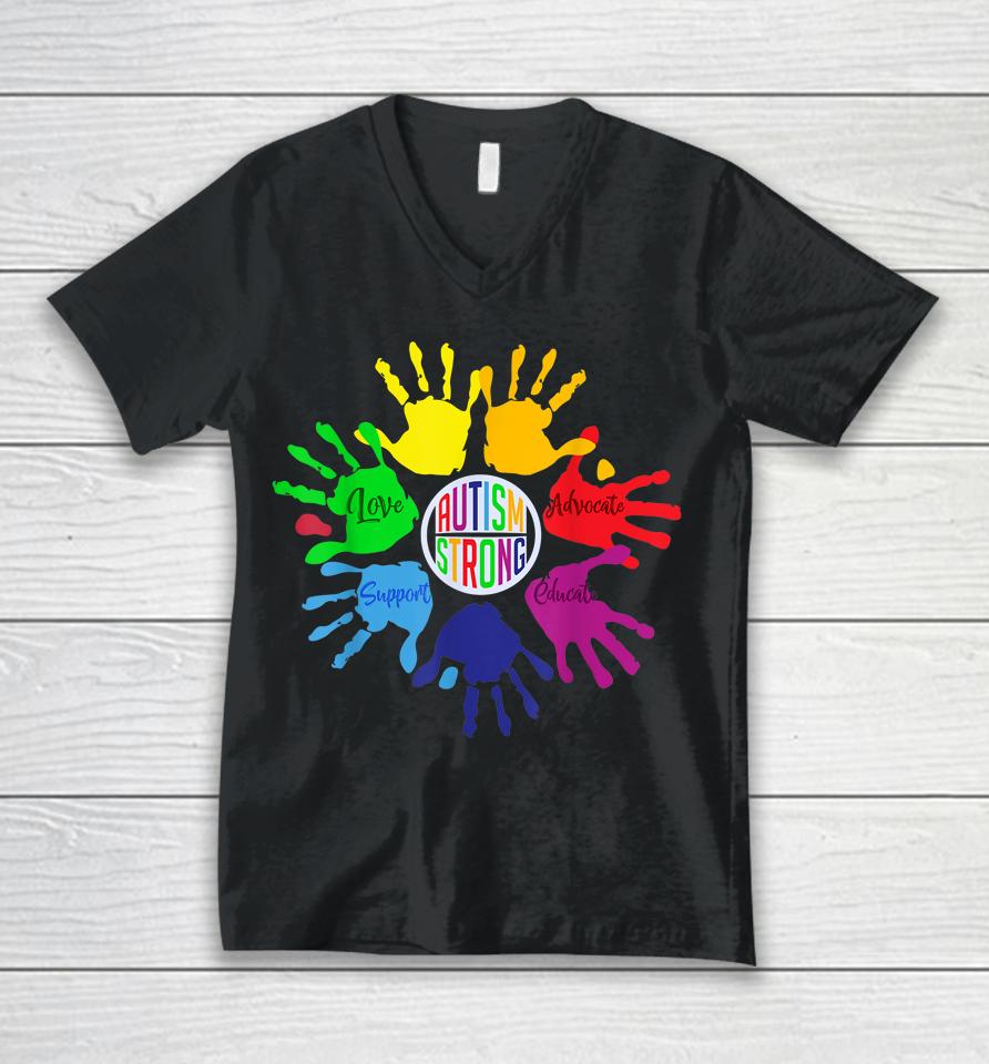 Autism Strong Hands Autism Awareness Day Unisex V-Neck T-Shirt
