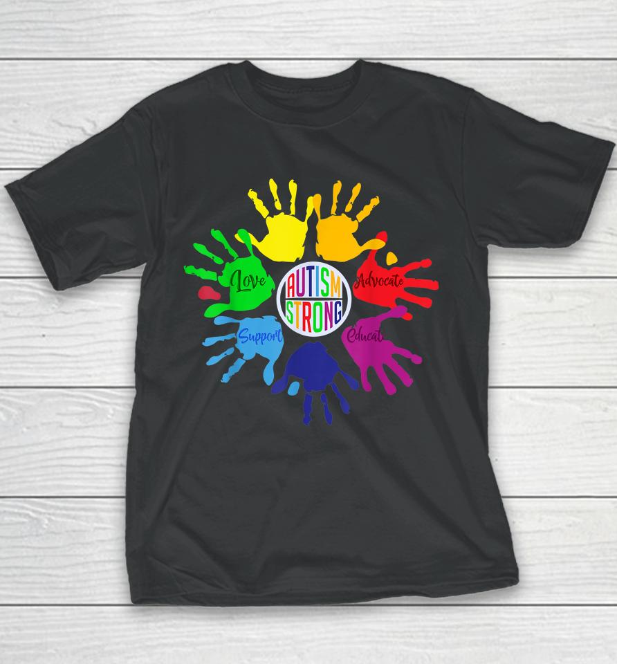 Autism Strong Hands Autism Awareness Day Youth T-Shirt