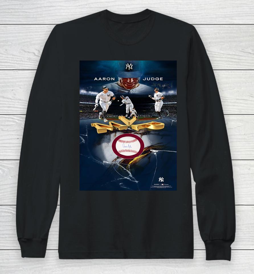 Autographed New York Yankees Aaron Judge Fanatics Authentic 2022 Al Mvp Framed Baseball Shadowbox Long Sleeve T-Shirt