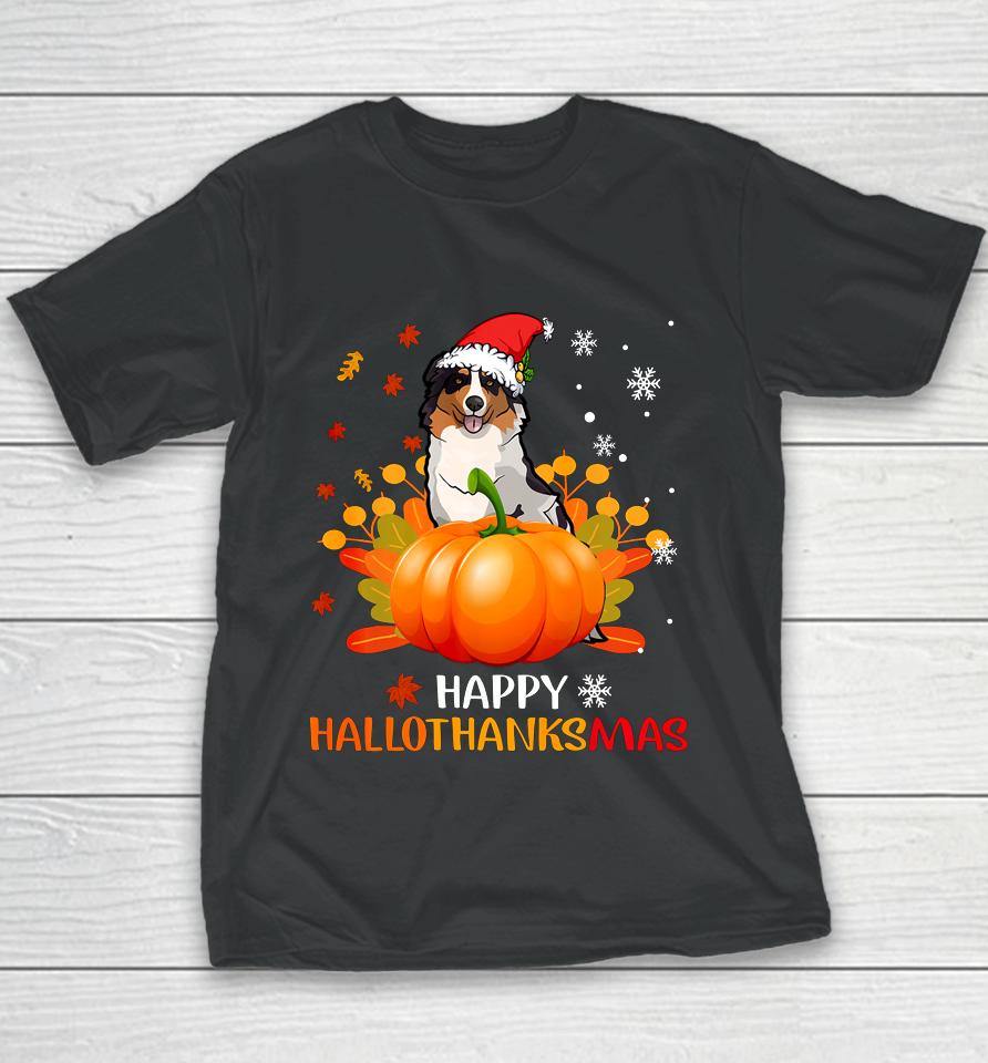 Autralian Shepherd Halloween Christmas Happy Hallothanksmas Youth T-Shirt