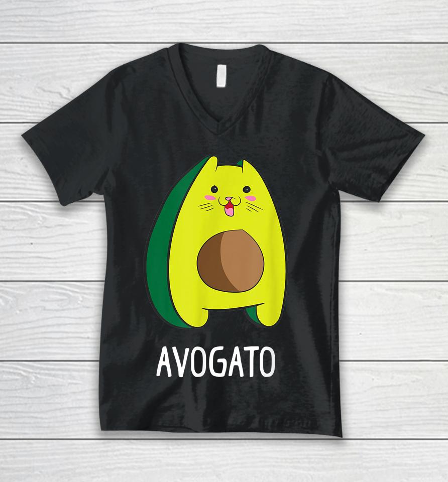 Avagato Cat Design Avogato Avocado Gift Unisex V-Neck T-Shirt