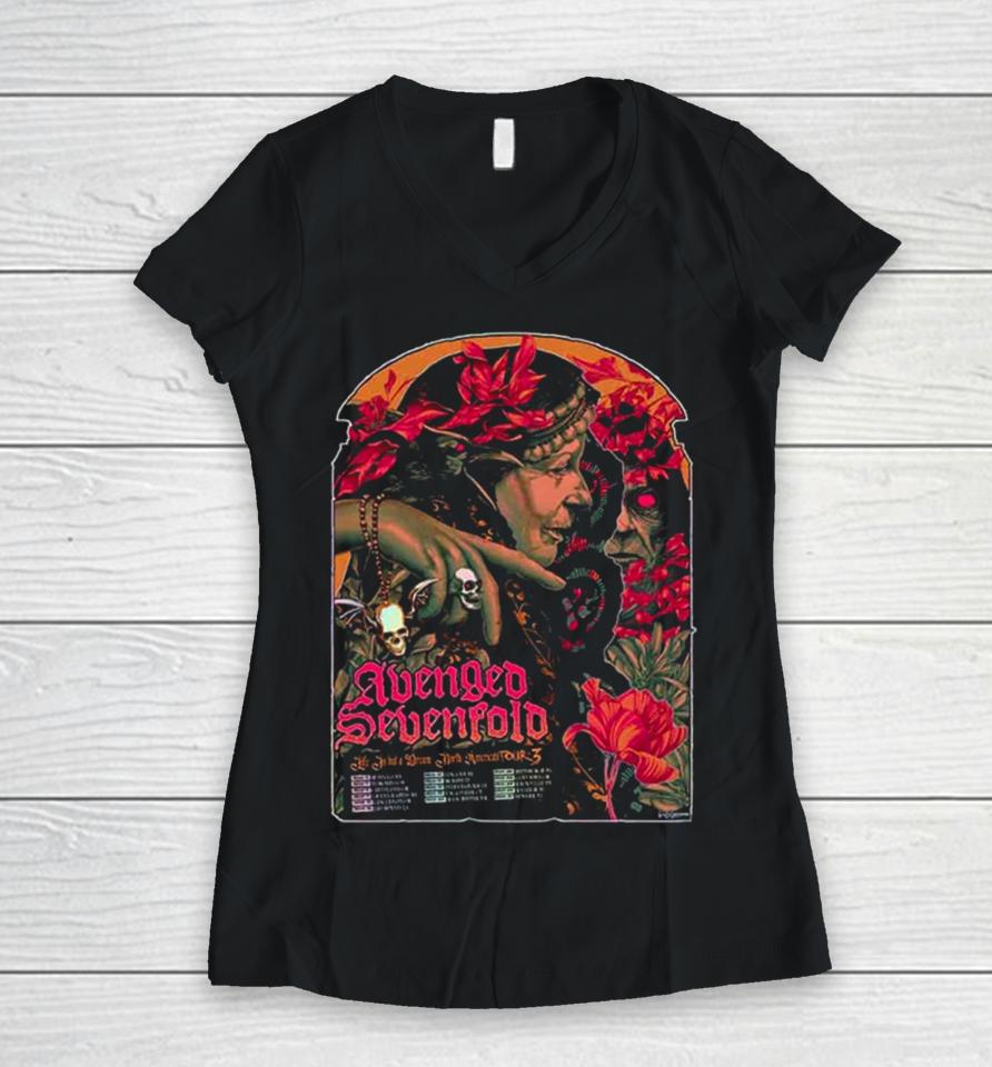 Avenged Sevenfold Life Is But A Dream North American Tour Part 3 Schedule Lists 2024 Women V-Neck T-Shirt