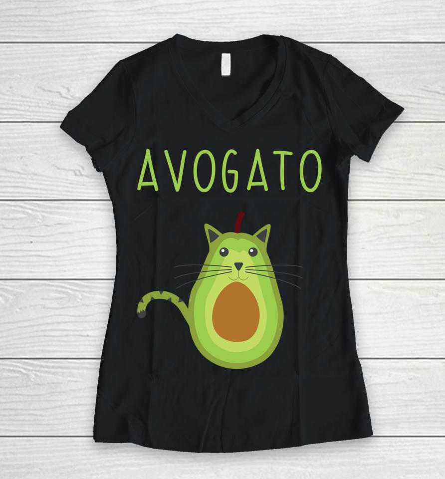 Avogato Cinco De Mayo Gift Cinco De Meow Cat Avocado Women V-Neck T-Shirt