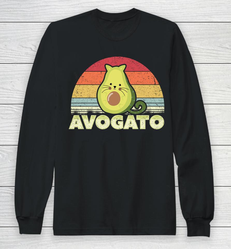 Avogato Retro Cat Avocado Cinco De Mayo Long Sleeve T-Shirt