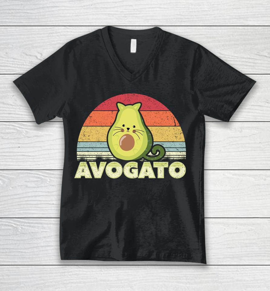 Avogato Retro Cat Avocado Cinco De Mayo Unisex V-Neck T-Shirt