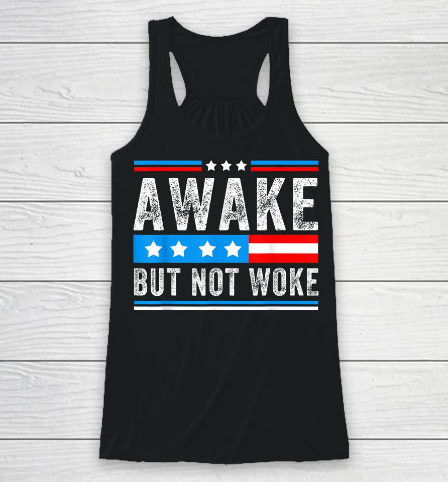 Awake But Not Woke American Flag Racerback Tank