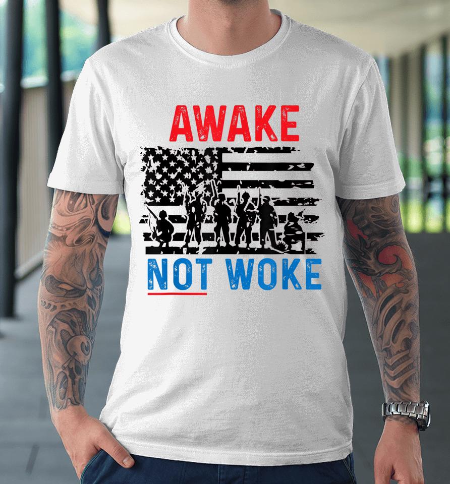 Awake Not Woke Patriotic Usa Free Speech Anti Censorship Premium T-Shirt