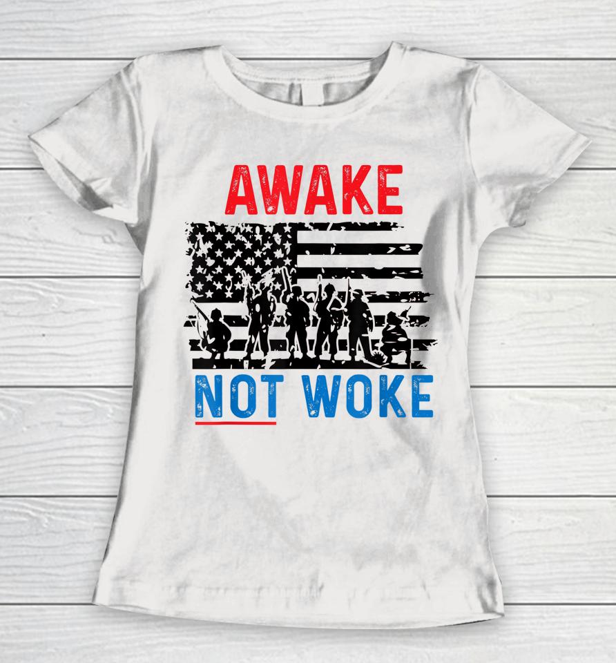 Awake Not Woke Patriotic Usa Free Speech Anti Censorship Women T-Shirt