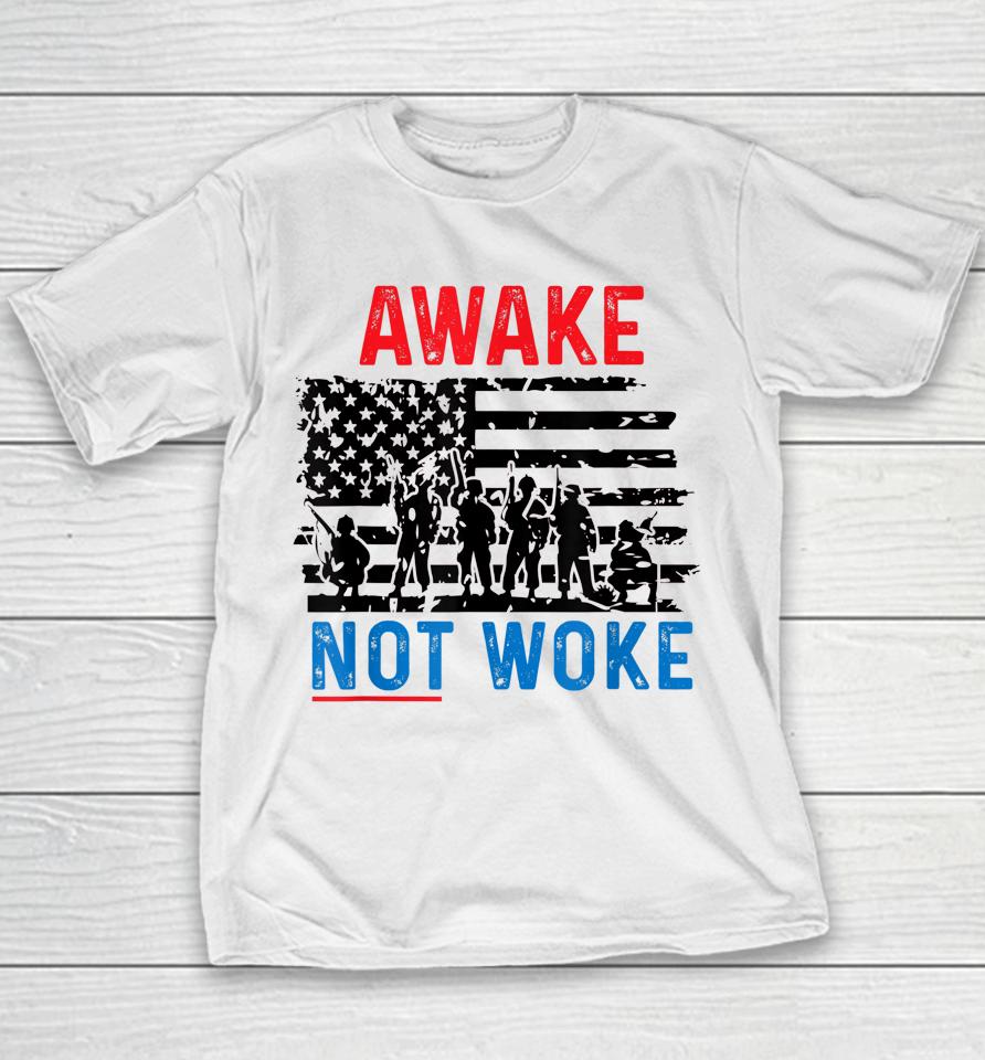 Awake Not Woke Patriotic Usa Free Speech Anti Censorship Youth T-Shirt