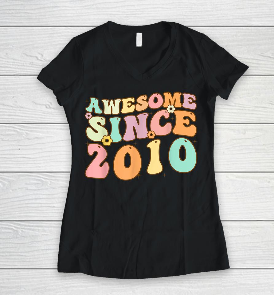 Awesome Since 2010 12 Years Old 12Th Birthday Retro Women V-Neck T-Shirt
