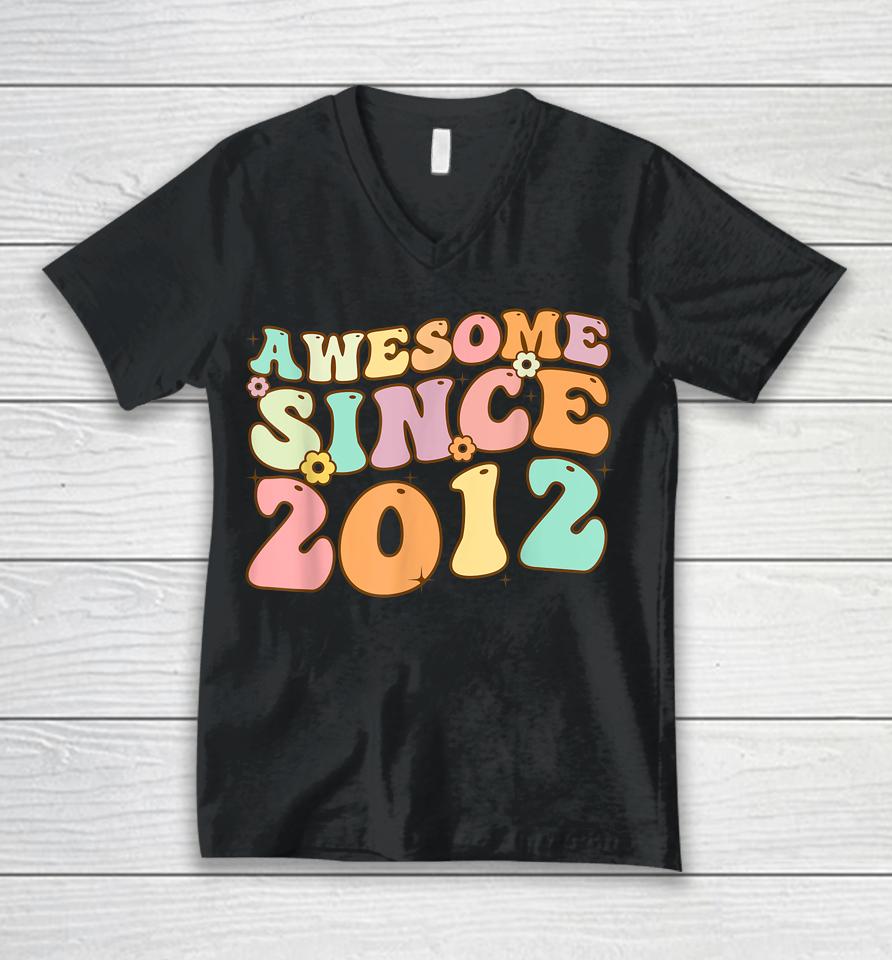 Awesome Since 2012 10 Years Old 10Th Birthday Retro Unisex V-Neck T-Shirt