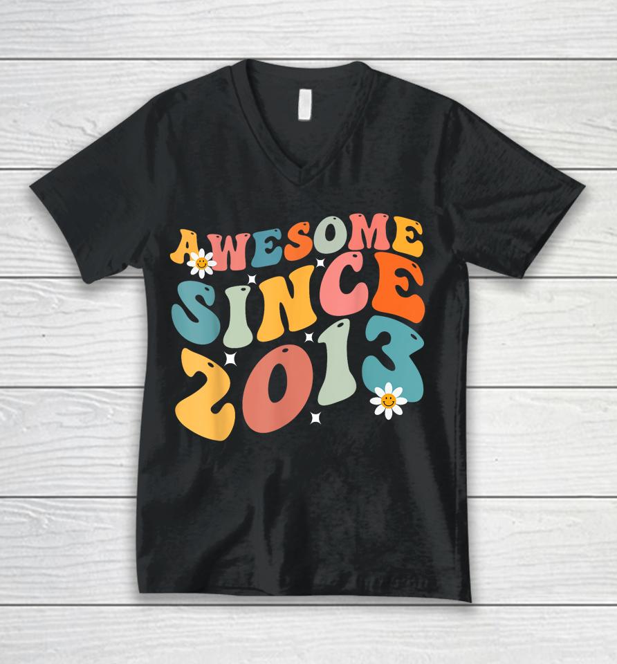 Awesome Since 2013 10 Years Old 10Th Birthday Groovy Retro Unisex V-Neck T-Shirt