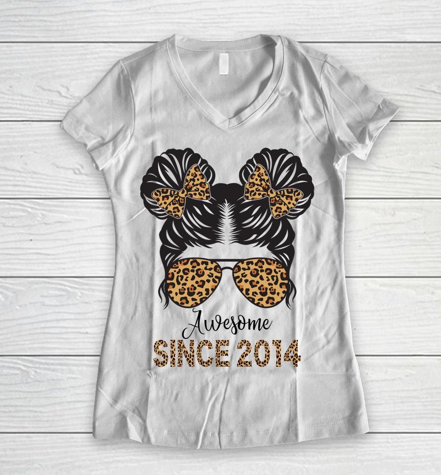 Awesome Since 2014 8 Year Old Girl 8Th Birthday Women V-Neck T-Shirt
