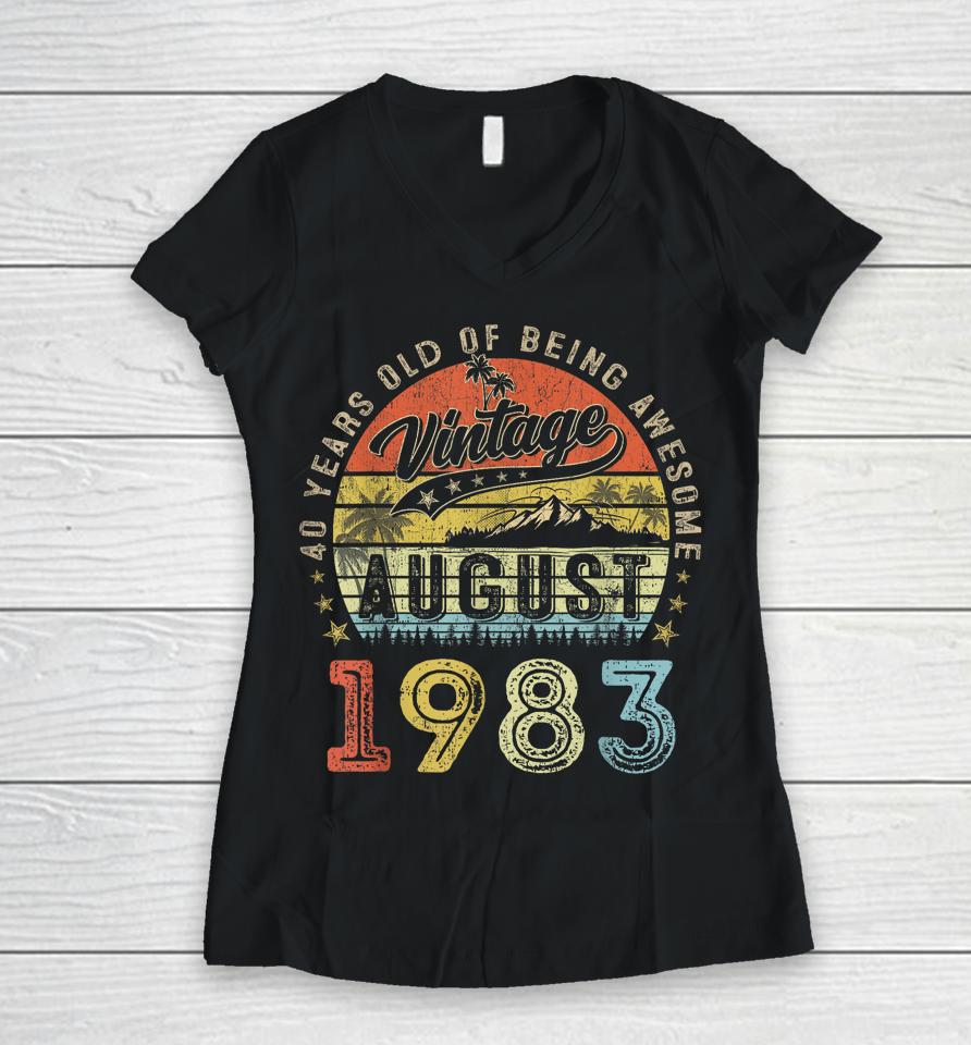 Awesome Since August 1983 Vintage Gift Men 40Th Birthday Tee Women V-Neck T-Shirt