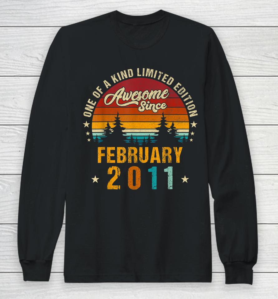 Awesome Since February 2011 Vintage 11Th Birthday Long Sleeve T-Shirt