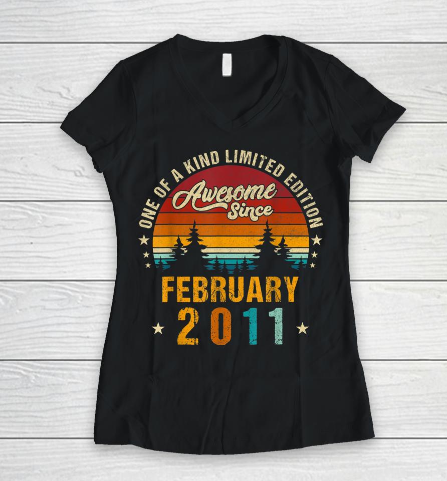 Awesome Since February 2011 Vintage 11Th Birthday Women V-Neck T-Shirt