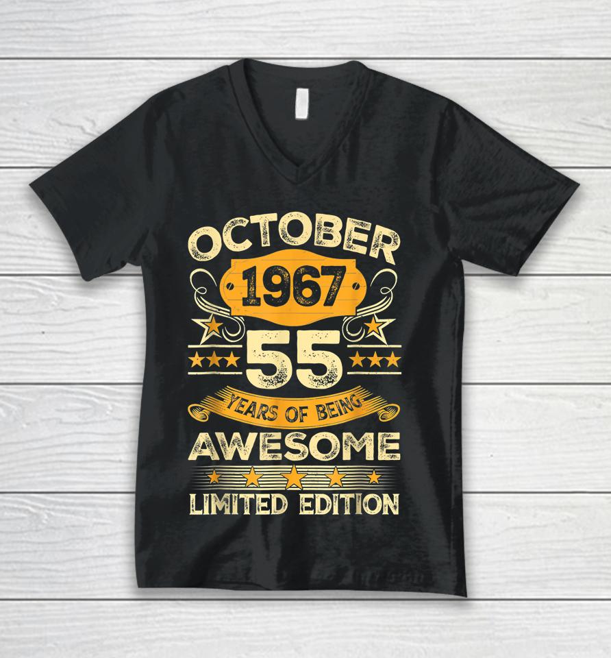 Awesome Since October 1967 55 Years Old 55Th Birthday Gifts Unisex V-Neck T-Shirt