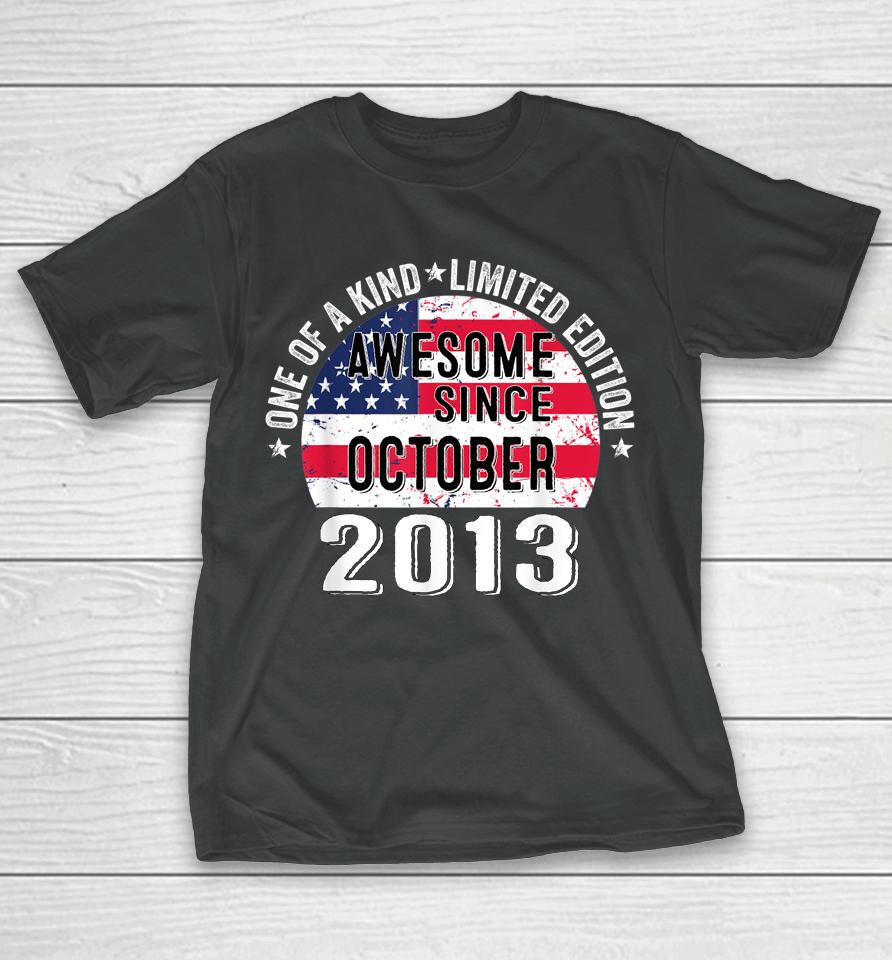 Awesome Since October 2013 Vintage 9 Years Old Usa Flag T-Shirt