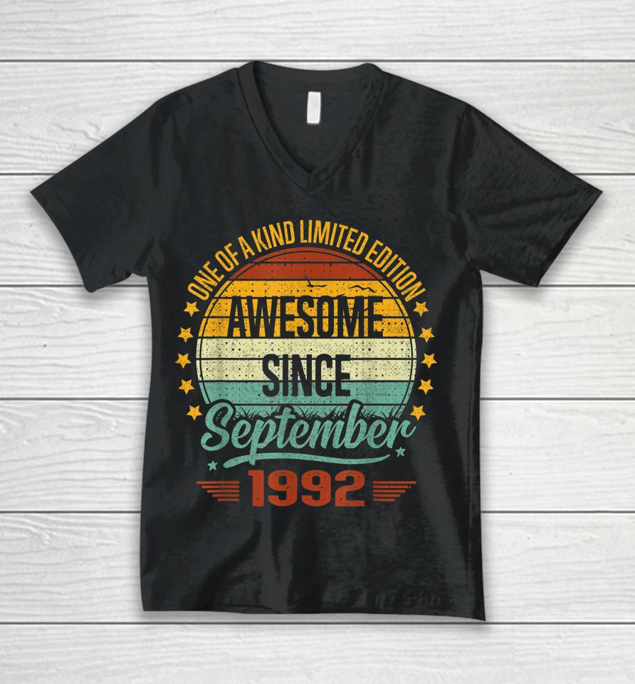 Awesome Since September 1992 Vintage 30Th Birthday Unisex V-Neck T-Shirt
