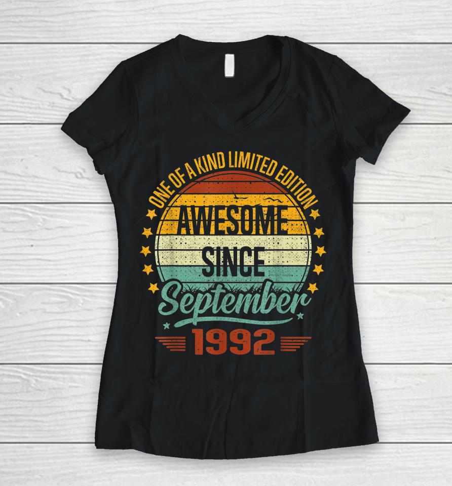 Awesome Since September 1992 Vintage 30Th Birthday Women V-Neck T-Shirt