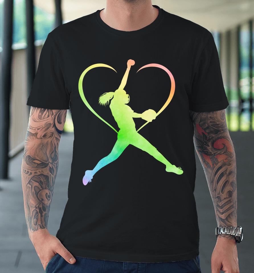 Awesome Softball Shirt Funny Softball Rainbow Gifts Girls Premium T-Shirt