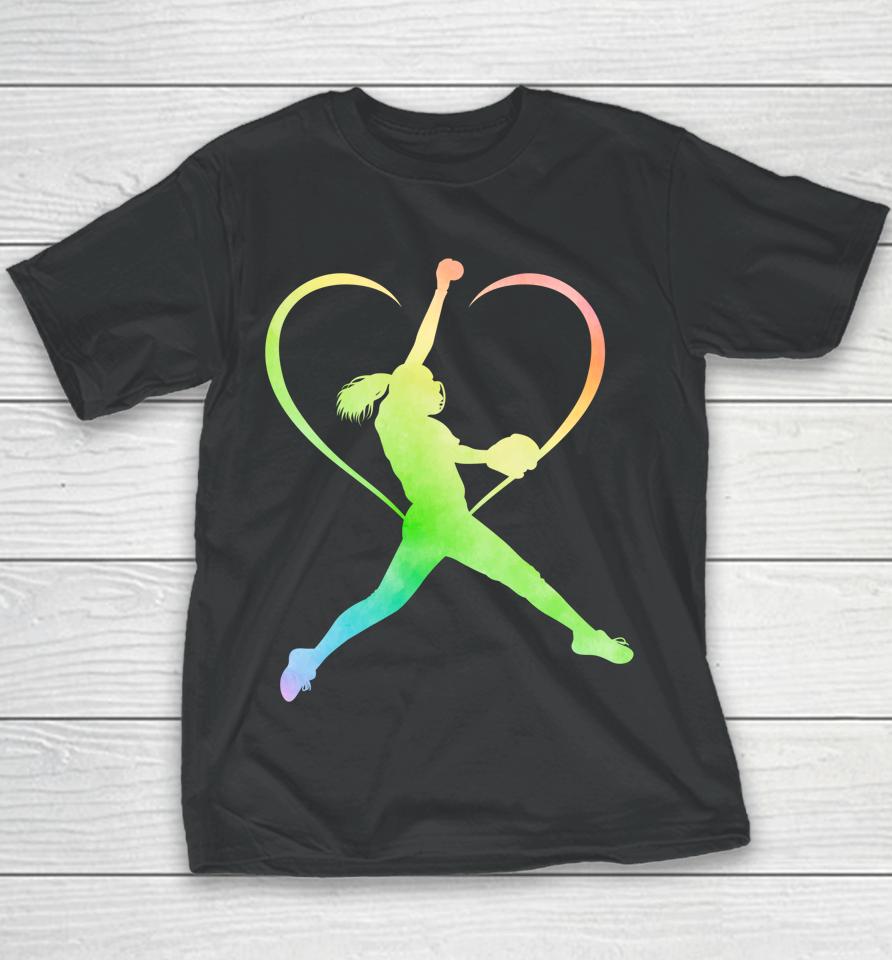 Awesome Softball Shirt Funny Softball Rainbow Gifts Girls Youth T-Shirt