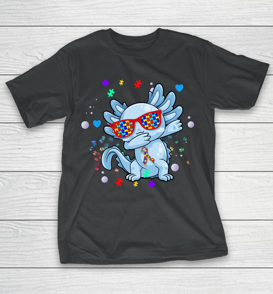 Axolotl Dabbing Autism Awareness T-Shirt