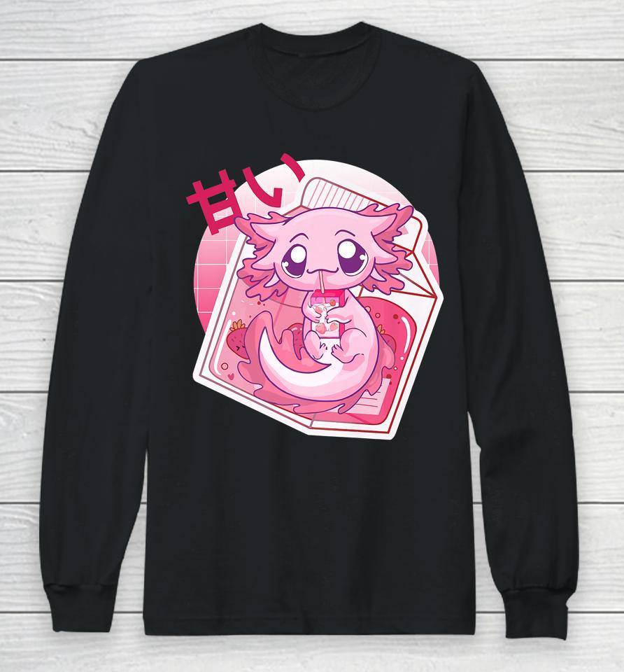 Axolotl Pastel Goth Strawberry Milk Shake Anime Japanese Long Sleeve T-Shirt