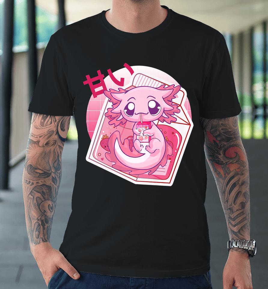 Axolotl Pastel Goth Strawberry Milk Shake Anime Japanese Premium T-Shirt