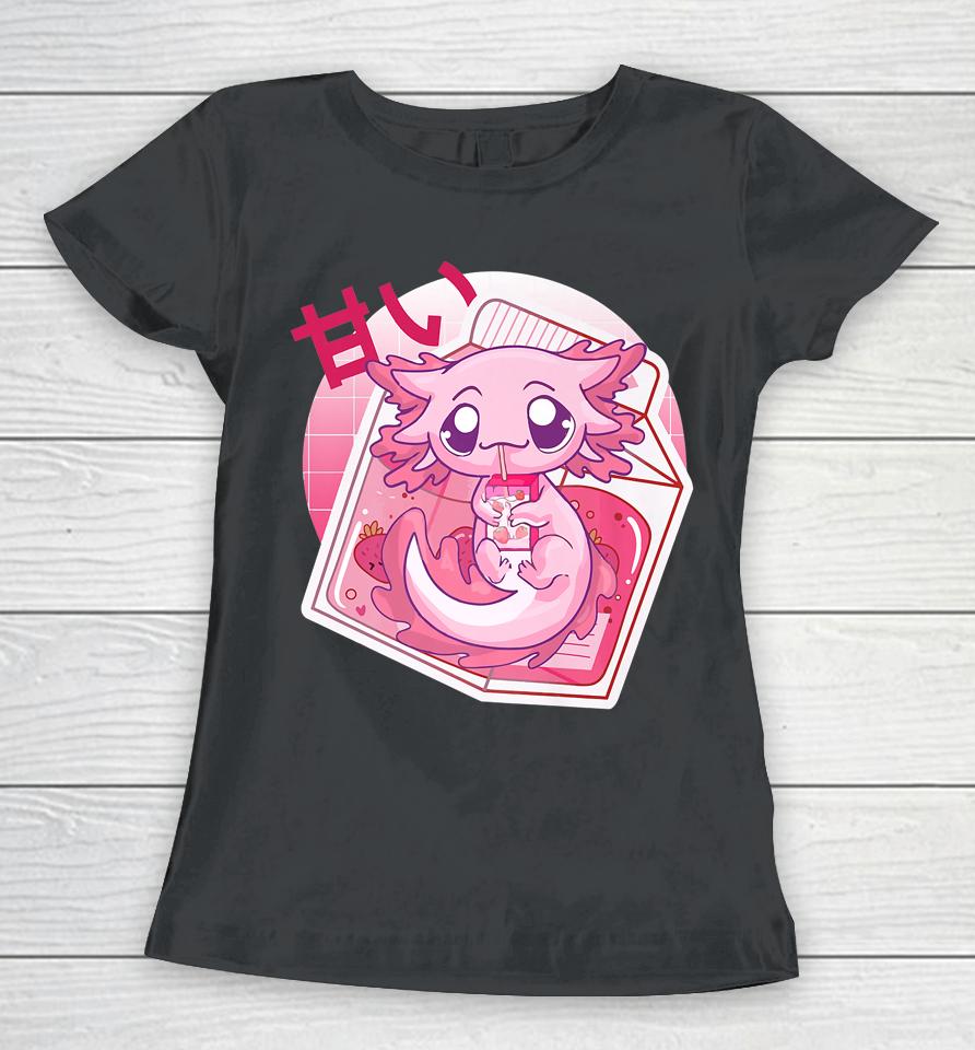Axolotl Pastel Goth Strawberry Milk Shake Anime Japanese Women T-Shirt