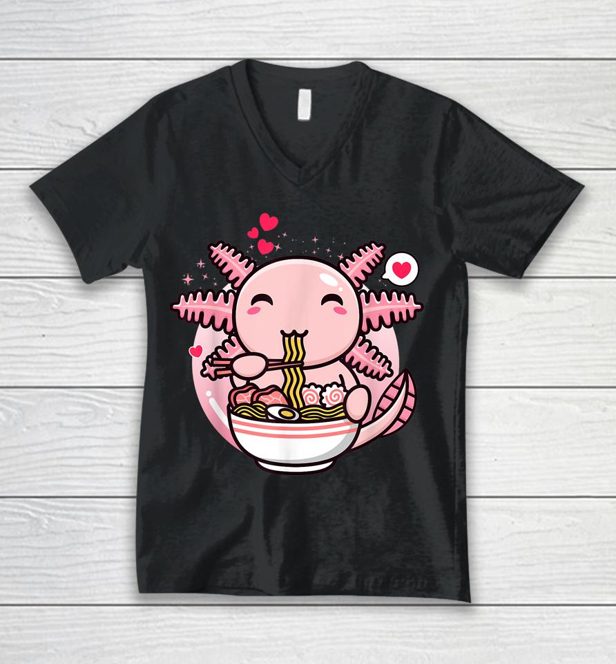 Axolotl Ramen Noodles Kawaii Anime Japanese Otaku Girl Teen Unisex V-Neck T-Shirt