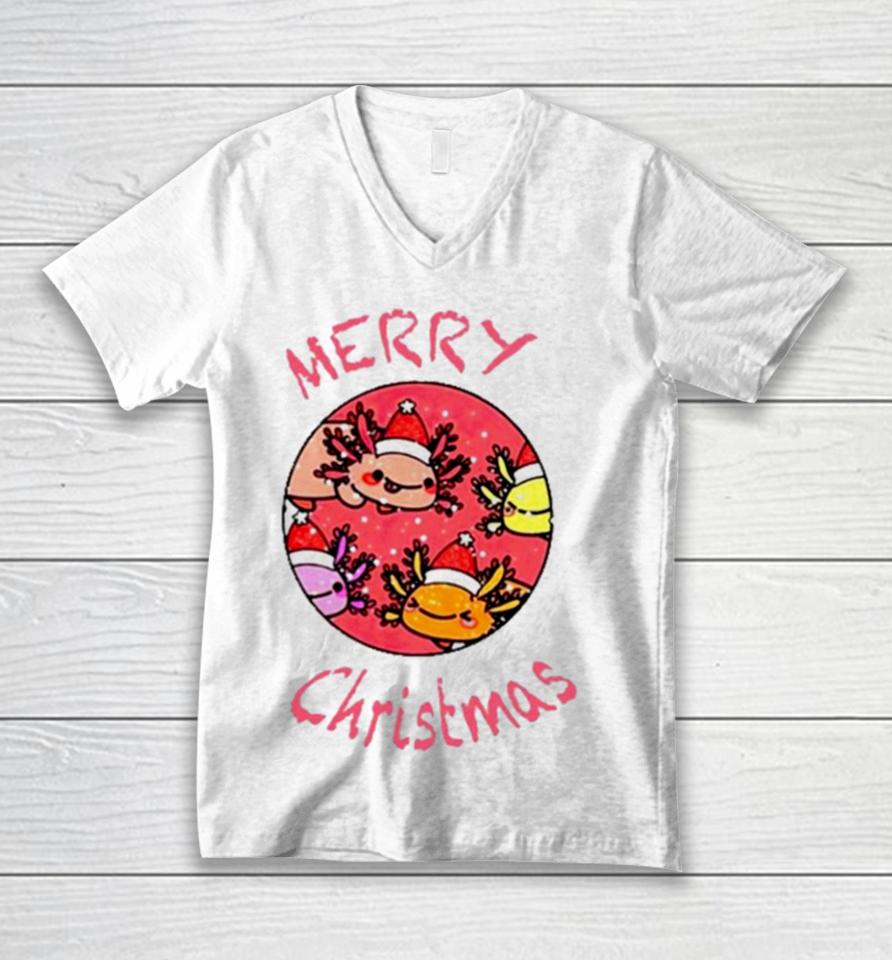 Axolotl With Santa Hat Christmas Unisex V-Neck T-Shirt