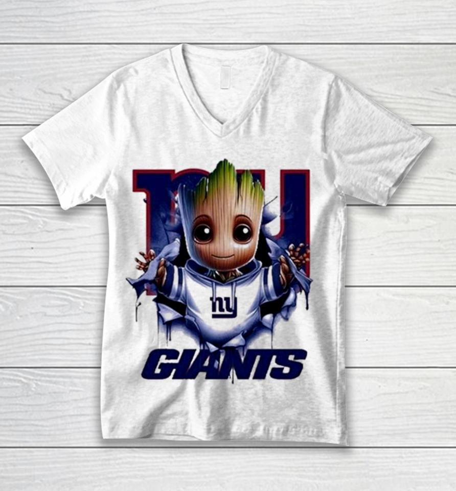Baby Groot Blood Inside Me New York Giants 2024 Unisex V-Neck T-Shirt