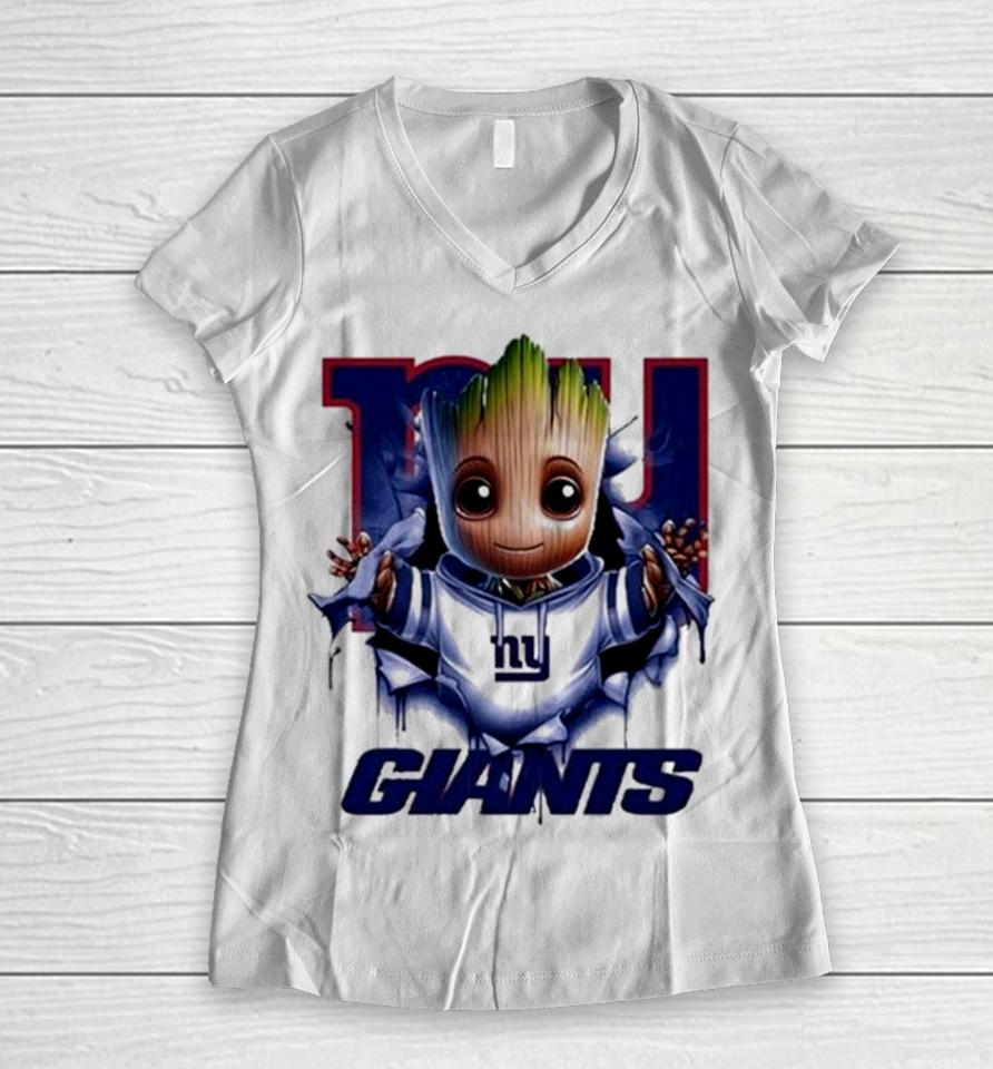 Baby Groot Blood Inside Me New York Giants 2024 Women V-Neck T-Shirt