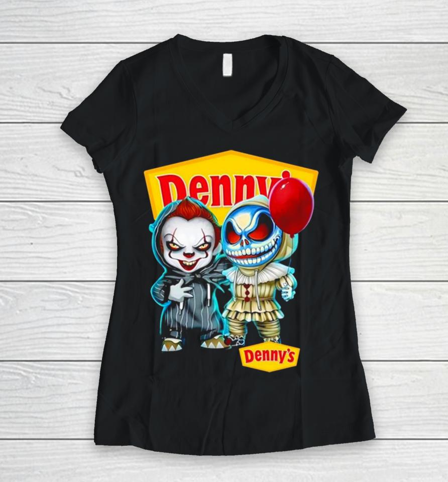 Baby Jack Skellington And Baby Pennywise Denny’s Halloween Women V-Neck T-Shirt