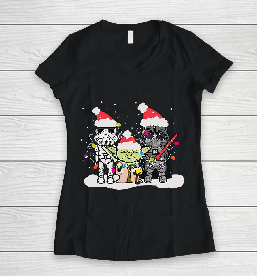 Baby Yoda &Amp; Darth Vader Christmas Women V-Neck T-Shirt