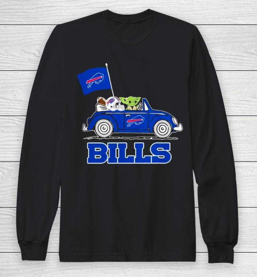Baby Yoda Drive A Car Buffalo Bills Football Flag Logo Long Sleeve T-Shirt
