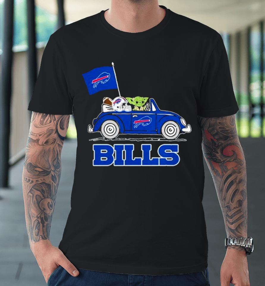 Baby Yoda Drive A Car Buffalo Bills Football Flag Logo Premium T-Shirt