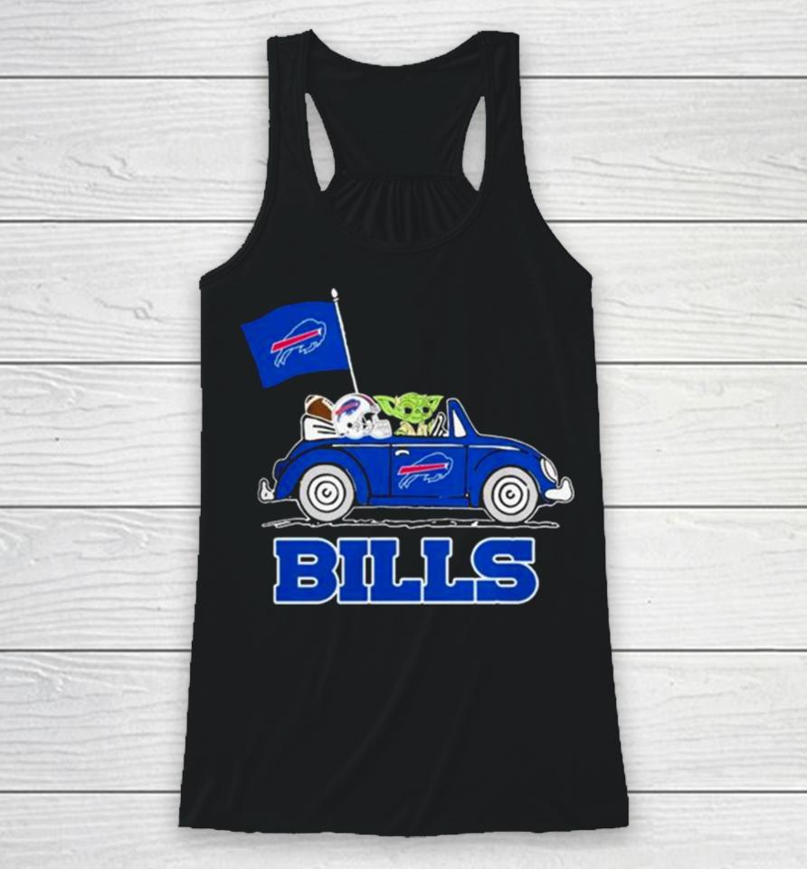 Baby Yoda Drive A Car Buffalo Bills Football Flag Logo Racerback Tank