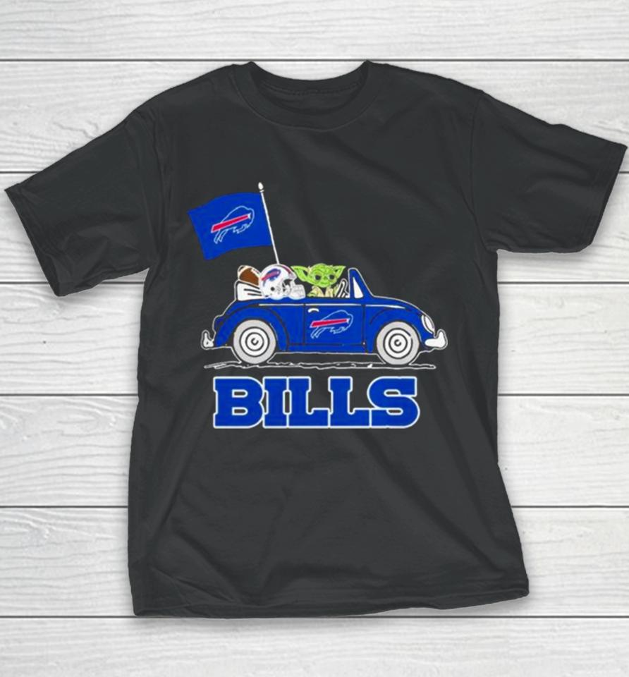 Baby Yoda Drive A Car Buffalo Bills Football Flag Logo Youth T-Shirt